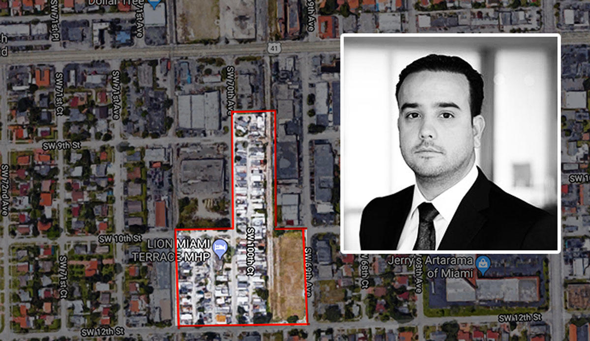 Aerial of Lion Miami Terrace mobile home community and Prestige Companies principal Alex Ruiz