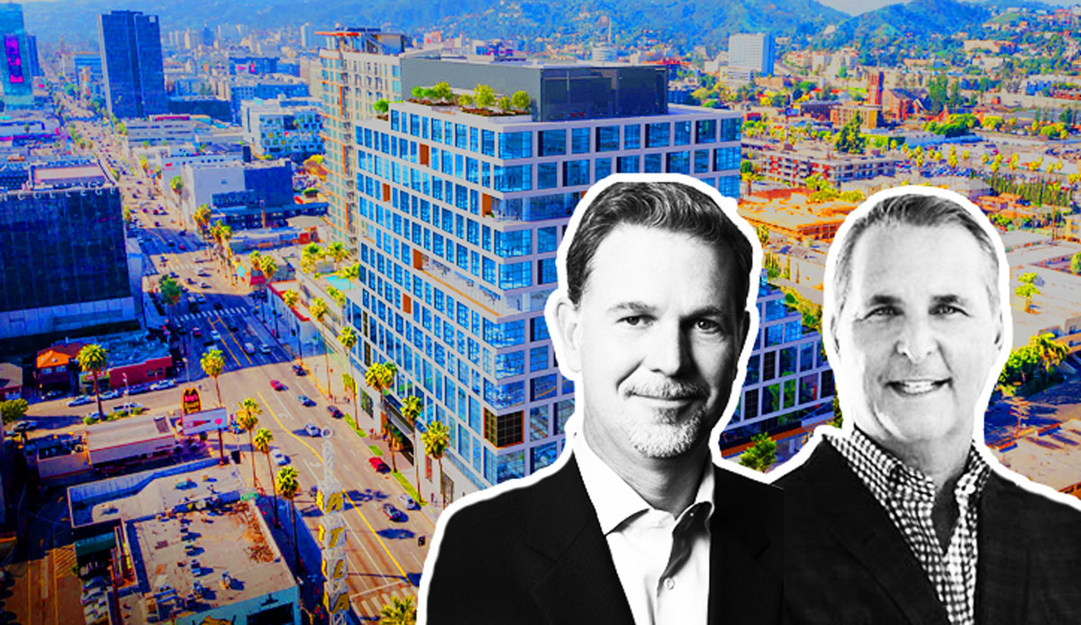 Netflix CEO Reed Hastings, HPP CEO Victor Coleman and a rendering of the Epic project