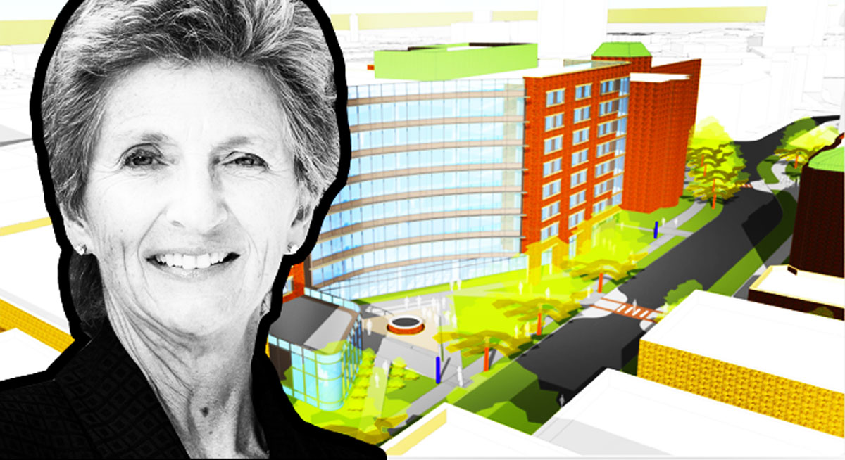 Rendering of the building and Loyola President Jo Ann Rooney