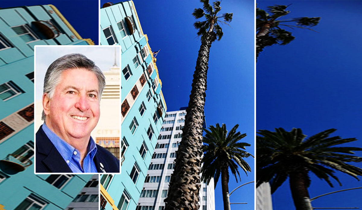 Santa Monica City Councilmember Kevin McKeown and buildings in Santa Monica