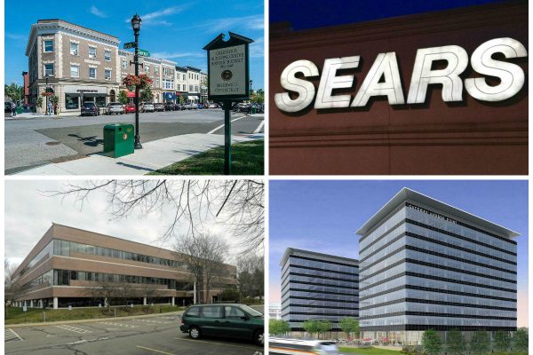 <em>Clockwise from top left: Greenwich gets its first Coldwell Banker Global Luxury office (credit: Kenneth C. Zirkel), Sears in Westchester is set to close as chain files for bankruptcy (credit: Mike Mozart), Fairfield County’s third-quarter office market data ‘heavily skewed’ by Charter Communications lease (credit: Loopnet), and graphic design firm signs lease at Trumbull building vacated by Unilever last year (credit: Loopnet).</em>