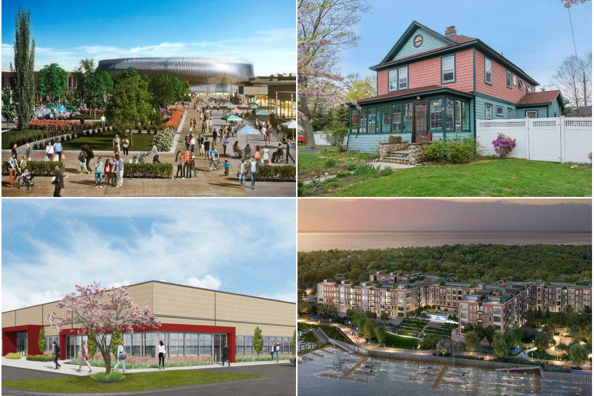 Clockwise from top left: Pair of hotels added to $1.5B coliseum redevelopment plan, Home prices rise in September throughout Long Island, Sea Cliff renews bid to halt Garvies Point project in Glen Cove and Plainview-based Rechler Equity lands first tenant for $10.8M project.