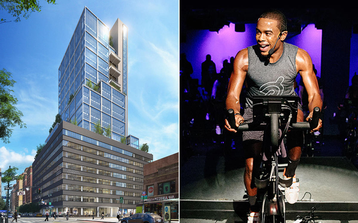 441 Ninth Avenue and a trainer on a Peloton bike (Credit: Cove Property Group and Peloton)
