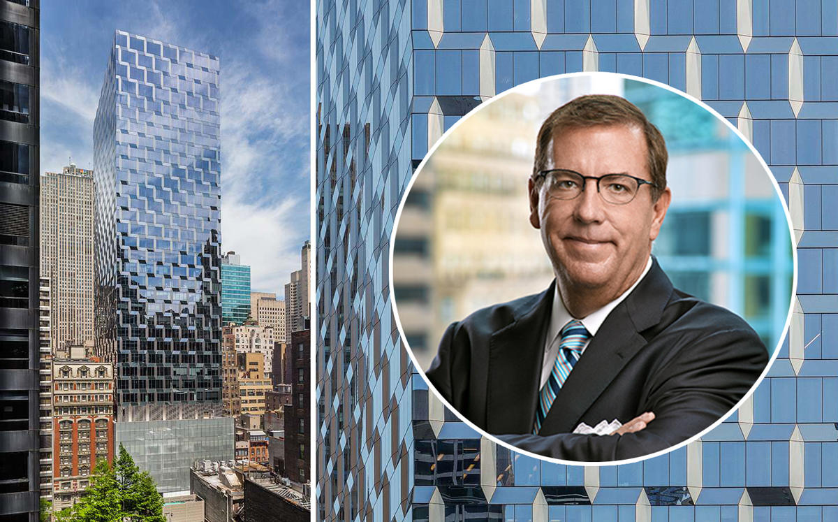 SL Green's Steven Durels and 55 West 46th Street (Credit: SL Green and SOM)
