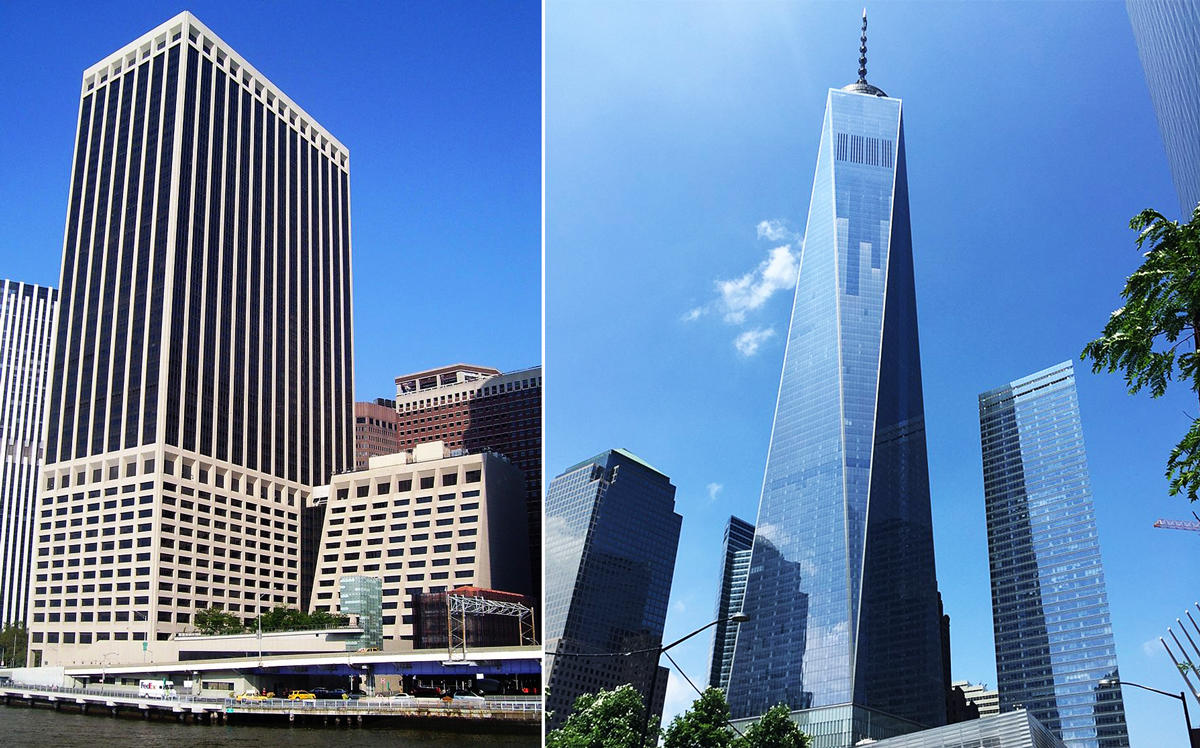 55 Water Street and One World Trade Center (Credit: Wikipedia)
