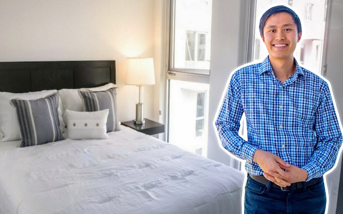 HomeShare CEO Jeff Pang and a converted bedroom in Downtown Los Angeles