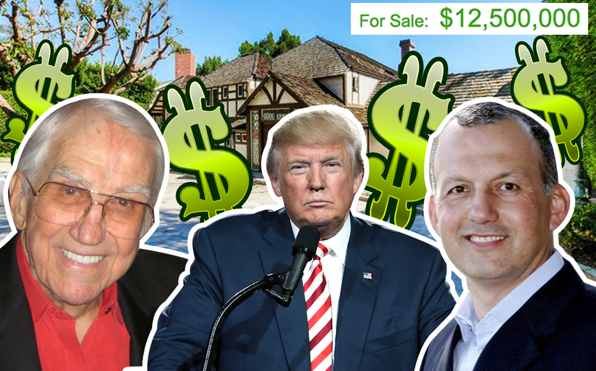 The Bel Air mansion hit the market for $12.5 million. From left: Ed McMahon, Donald Trump, and Levik Stephan