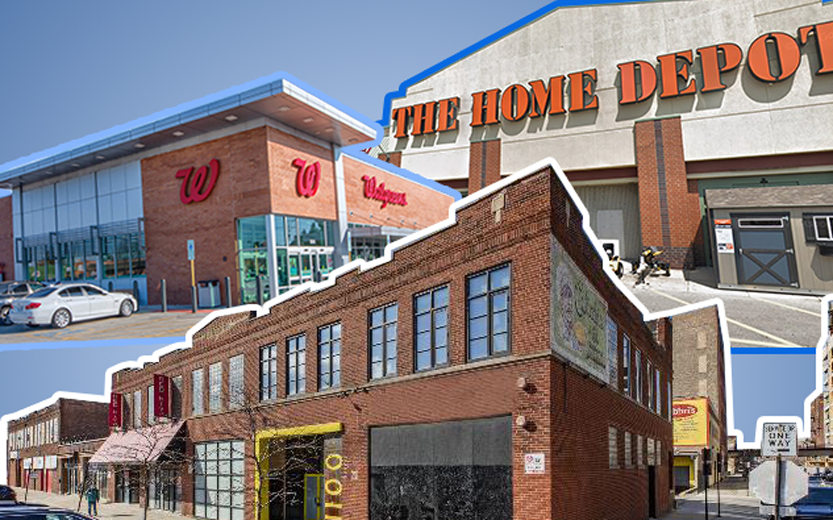 From left: Burbank Walgreens, 1100 West Randolph Street, Chicago, and the Orland Park Home Depot.