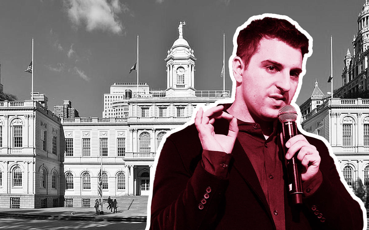 New York City Hall at City Hall Park and Brian Chesky (Credit: Wikipedia and Getty Images)