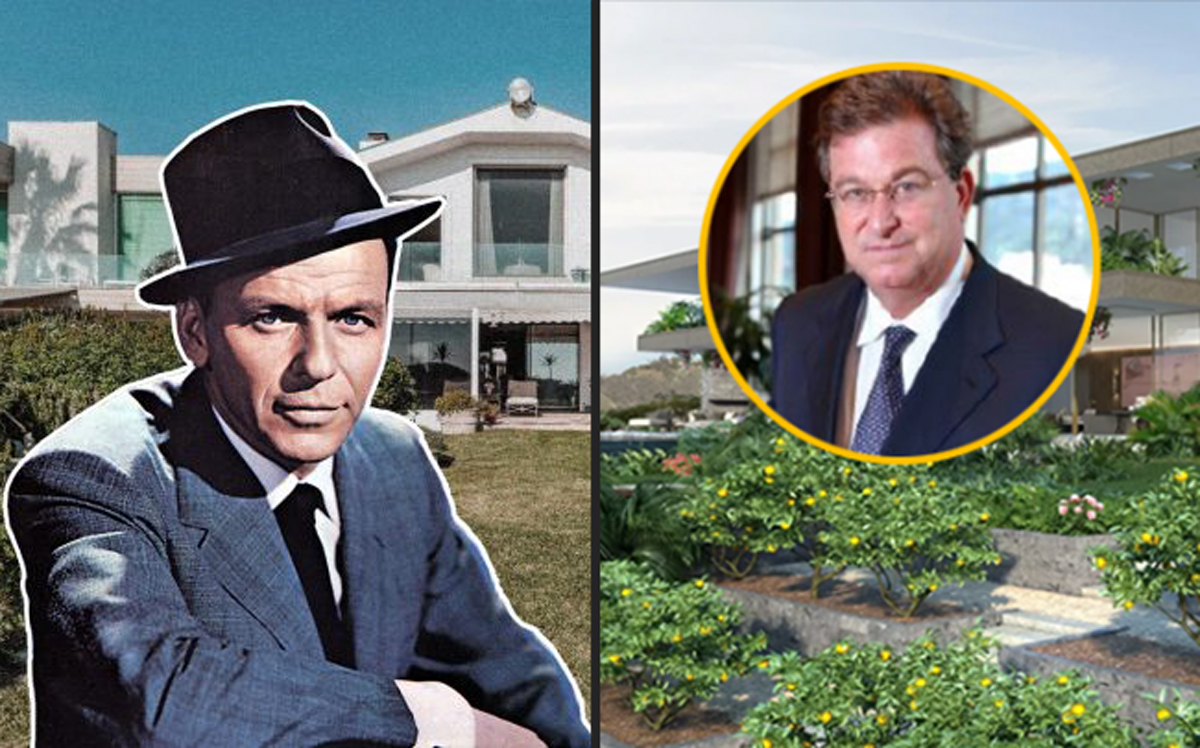 From left: Frank Sinatra and his former oceanfront home in Malibu, and Jaime Gilinski and 805 Nimes Place in Bel Air (Credit: Mike Helfrich and Getty Images)