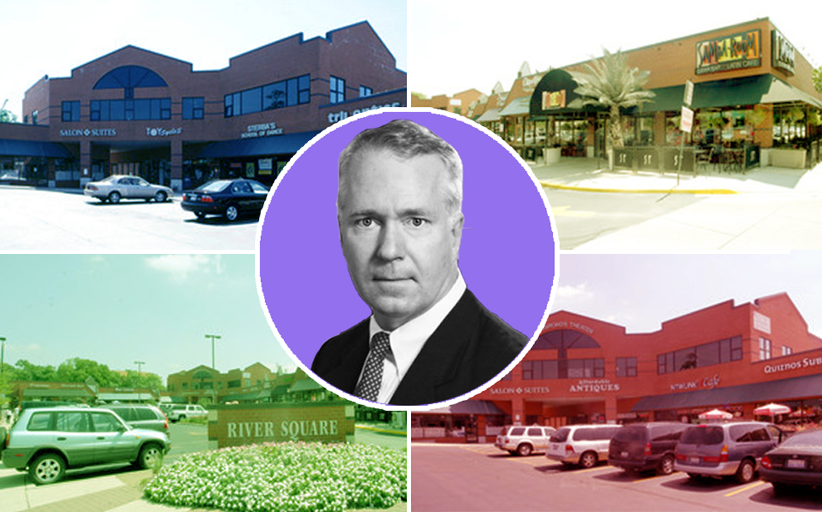 Images of the Naperville shopping center at 22 East Chicago Avenue and Clarion Partners CEO  David Gilbert (Credit: Showcase and Clarion Partners)