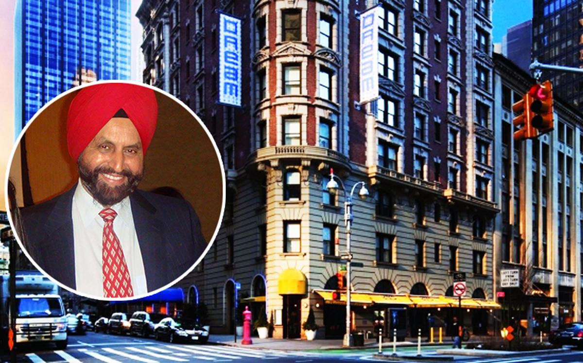 Dream Midtown Hotel at 210 West 55th Street and Sant Singh Chatwal (Credit: HotelsClick and Wikipedia)