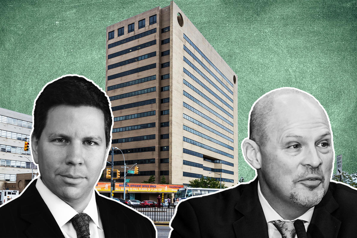 From left: Jason Muss, Forest Hills Tower at 118-35 Queens Boulevard, and Michael Mulgrew (Credit: LoopNet and Getty Images)
