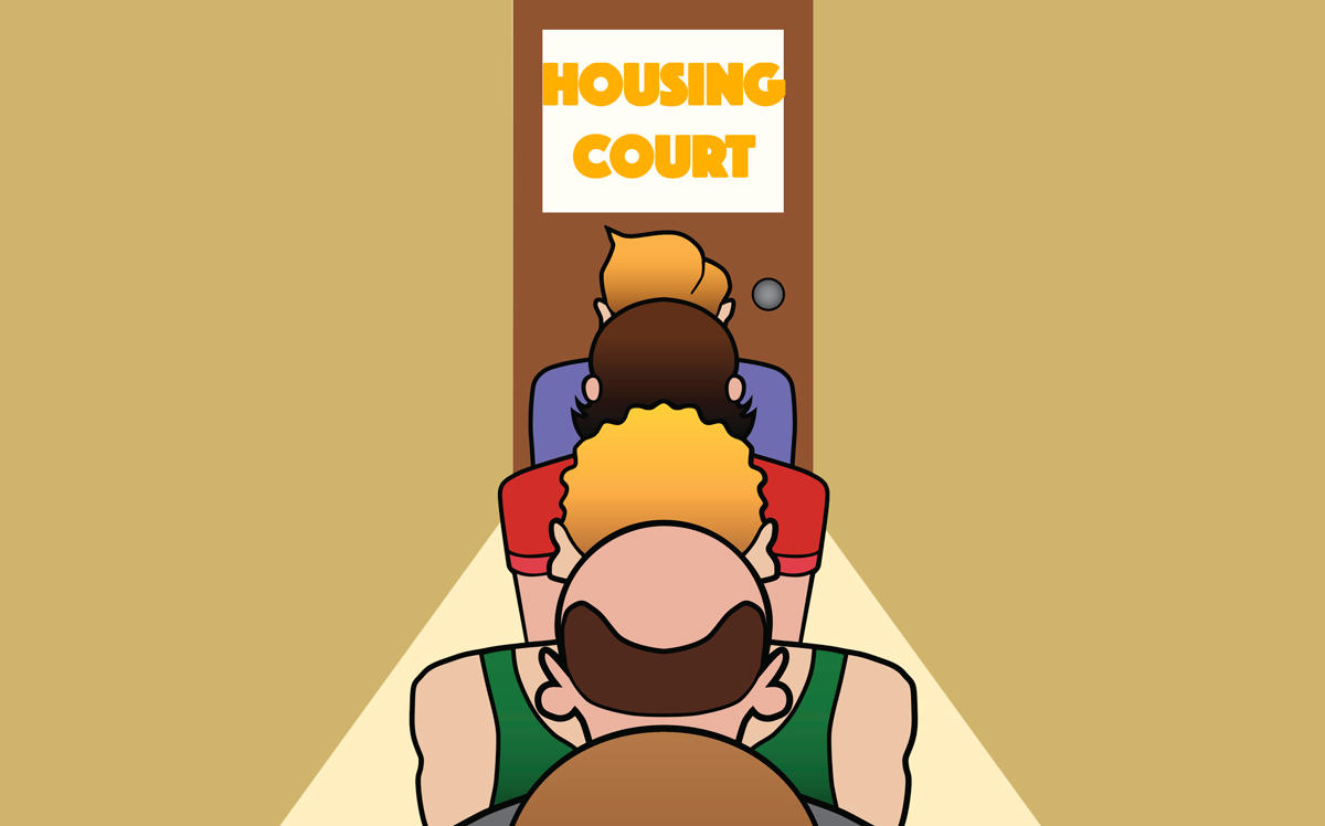 People waiting outside a Housing Court (Credit: iStock)