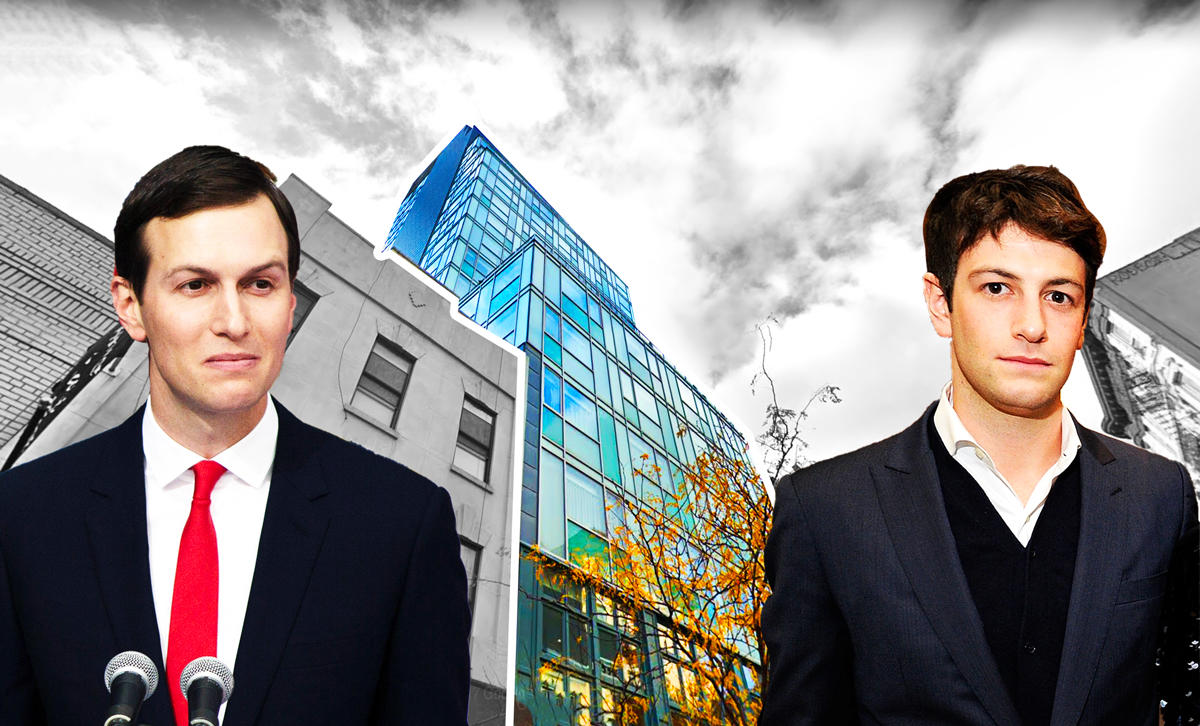 Jared and Josh Kushner with 107 Rivington Street (Credit: Getty Images and Google Maps)