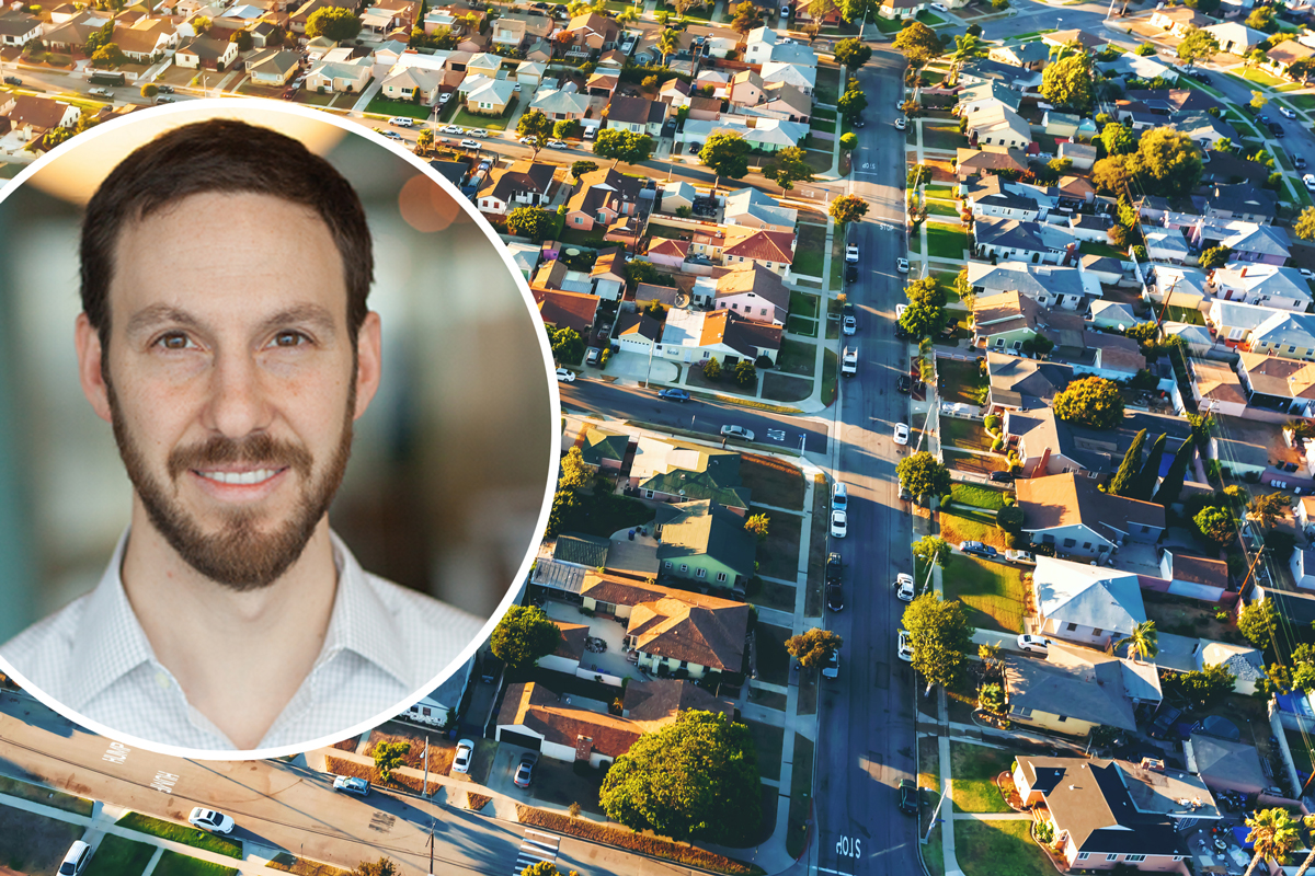 The number of homes for sale in Los Angeles and Orange counties jumped almost 32 percent in October. From left: Zillow economist Aaron Terrazas and an aerial of LA homes (Credit: Twitter and iStock)