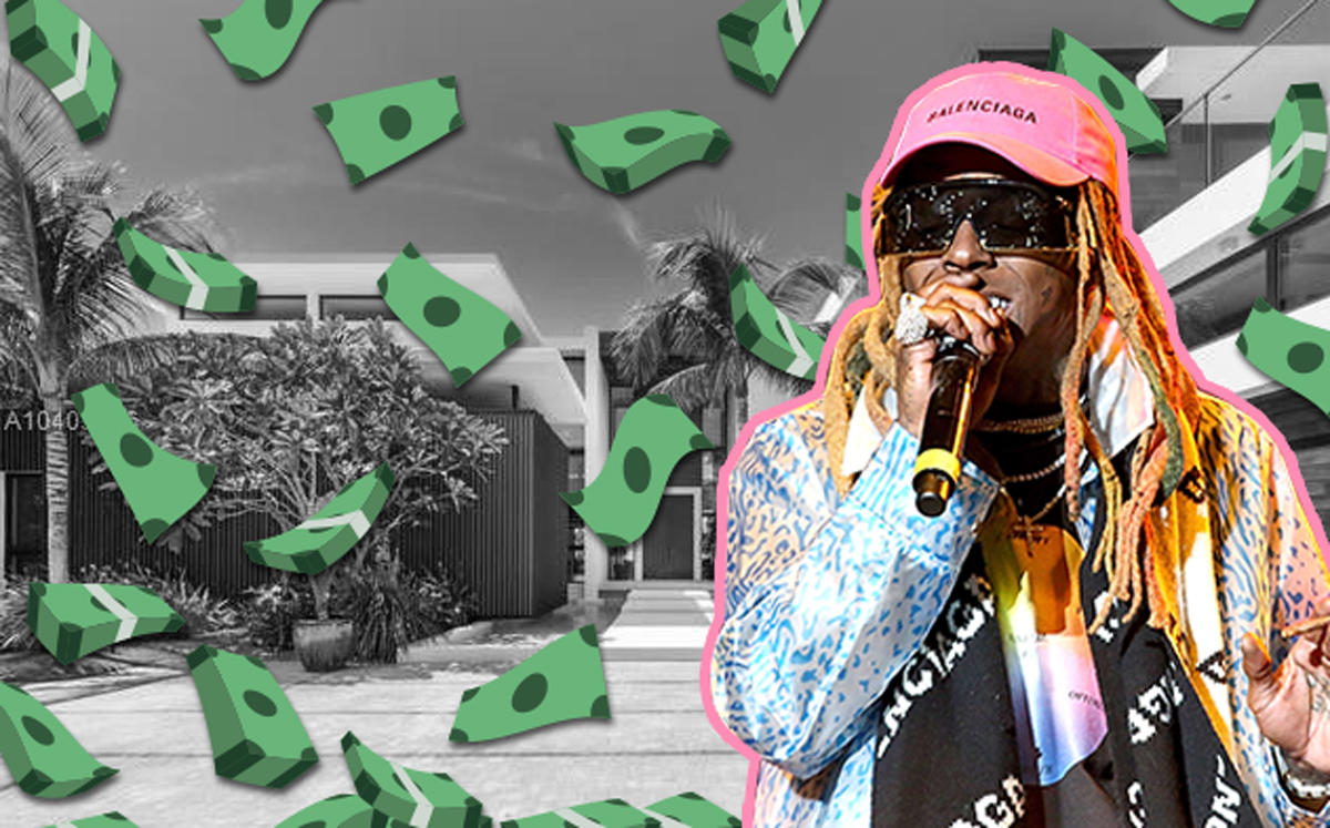 Lil Wayne in front of his newly purchased waterfront mansion in Miami Beach. (Credit Realtor, Getty Images, and iStock)