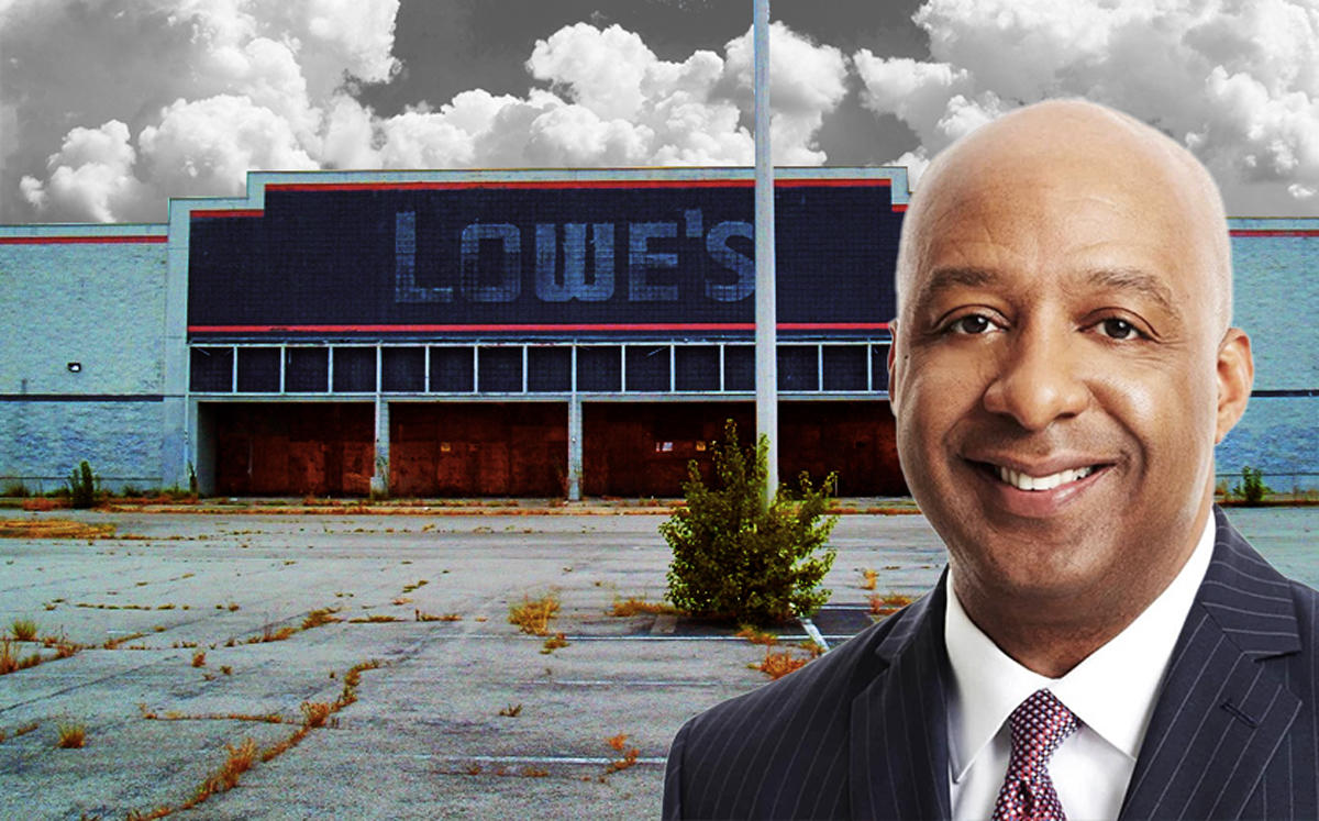 A vacant Lowe’s store and Lowe's CEO Marvin Ellison (Credit: Institute for Local Self-Reliance)