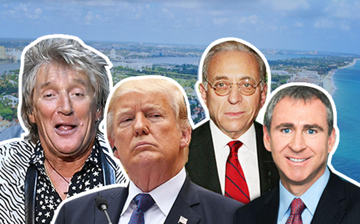 From left: Rod Stewart, Donald Trump, Nelson Peltz and Ken Griffin (Credit: Wikimedia Commons, Getty Images)
