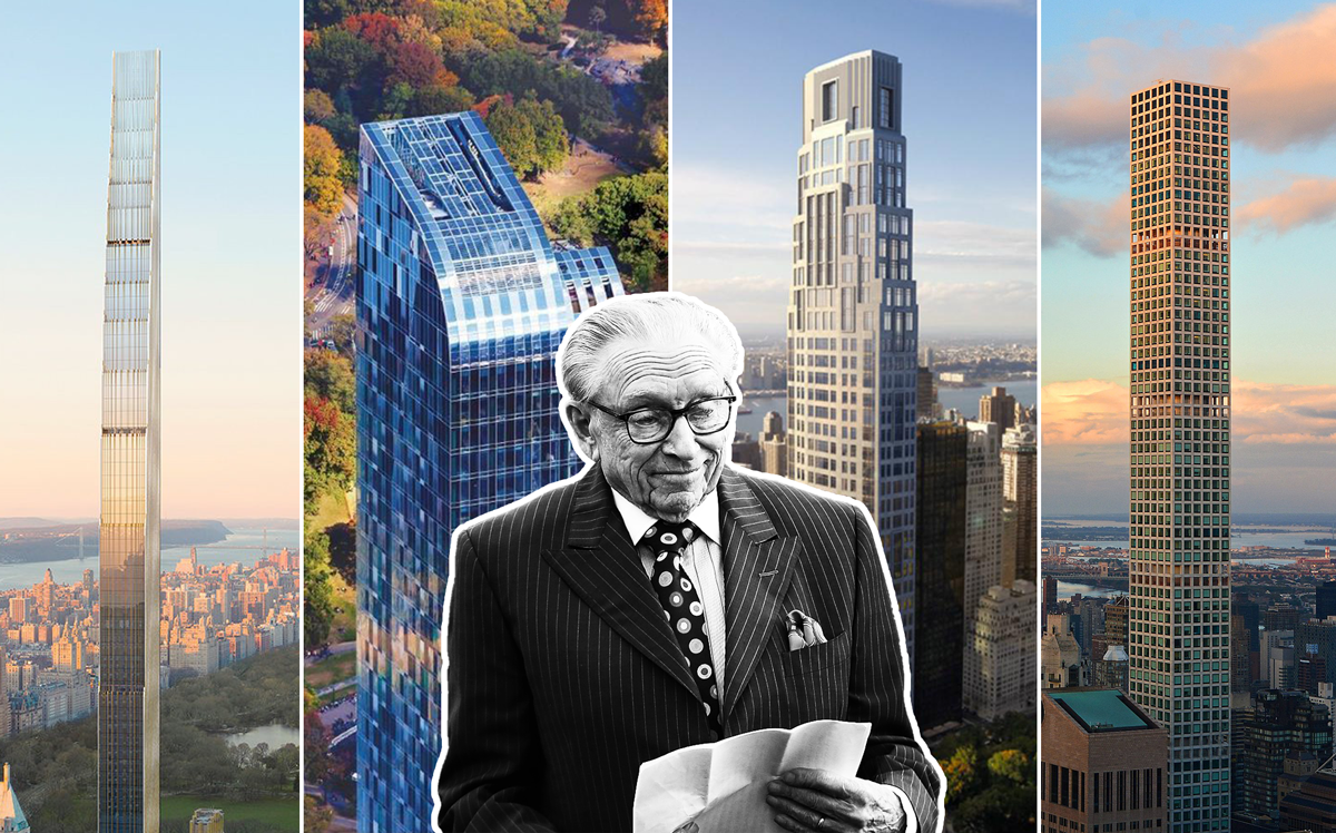 Left to right: 111 West 57th Street, 157 West 57th Street, 220 Central Park South, and 432 Park Avenue with Larry Silverstein (Credit: Getty Images)