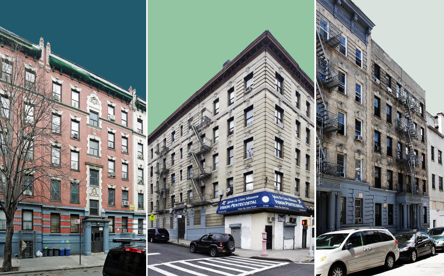 From left: 2595 and 2599 Briggs Avenue, 2749 Webster Avenue, and 520 and 524 West 162nd Street (Credit: Apartments)