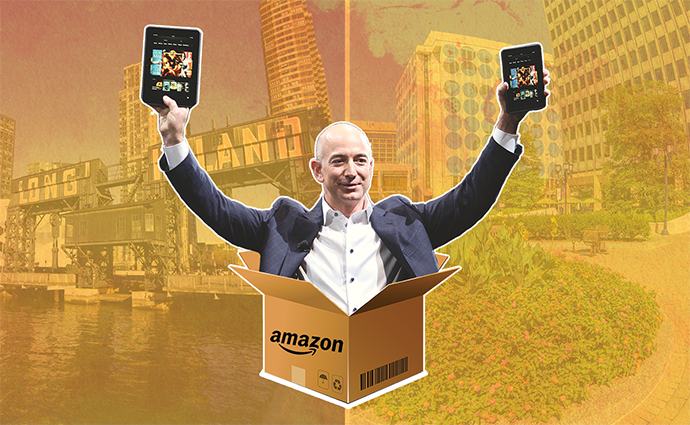 Jeff Bezos and Long Island City (Composite by Kerry Barger)