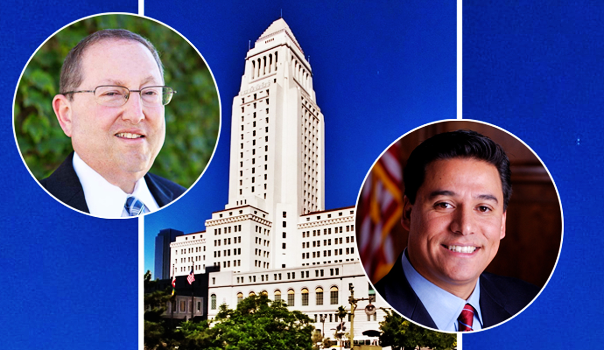 Councilman Paul Koretz and Councilman Jose Huizar with LA City Hall