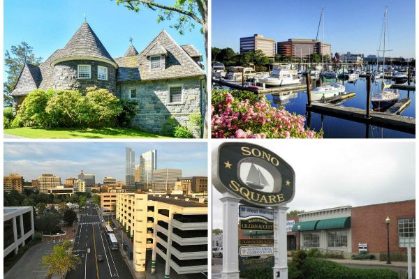 <em>Clockwise from top left: Mamaroneck Beach and Yacht Club finds a buyer (courtesy of Julia B. Fee Sotheby’s International Realty), Wells Fargo says Fairfield County is ‘distressed' (credit: John9474/Wikimedia Commolns), SoNo Square in Norwalk secures $11.5M in financing (credit: LoopNet), and Westchester County institutes deadlines for co-op board decisions.</em>