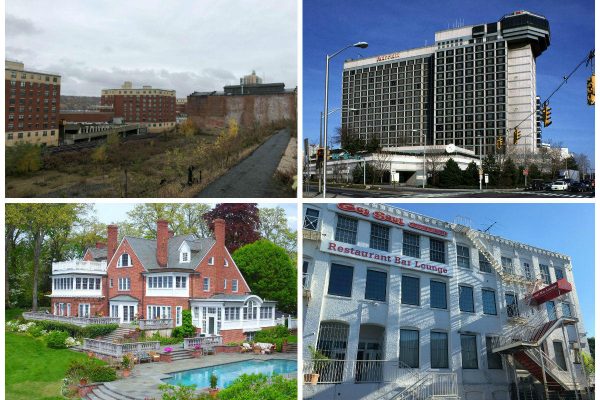 <em>Clockwise from top left: AMS buys lot in Yonkers for $18.3M with plans to build 14-story rental building; Stamford Hotel Propco LLC buys “distressed” Stamford Marriott hotel site for $31.6M; 24-story, 225-key “urban resort” hotel planned for entrance to New Rochelle; and a waterfront home in Larchmont with views of Long Island Sound sells for $10.3M.</em>