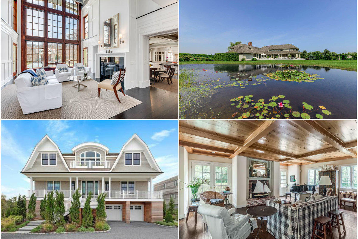 Clockwise from top left: Newly-built Sag Harbor home sells for $5.4M, Sagaponack property has price cut to below $10M, Sag Harbor's Whimsy Farms lists for $11M, and an oceanfront Westhampton home last listed for $6.6M finds a buyer.