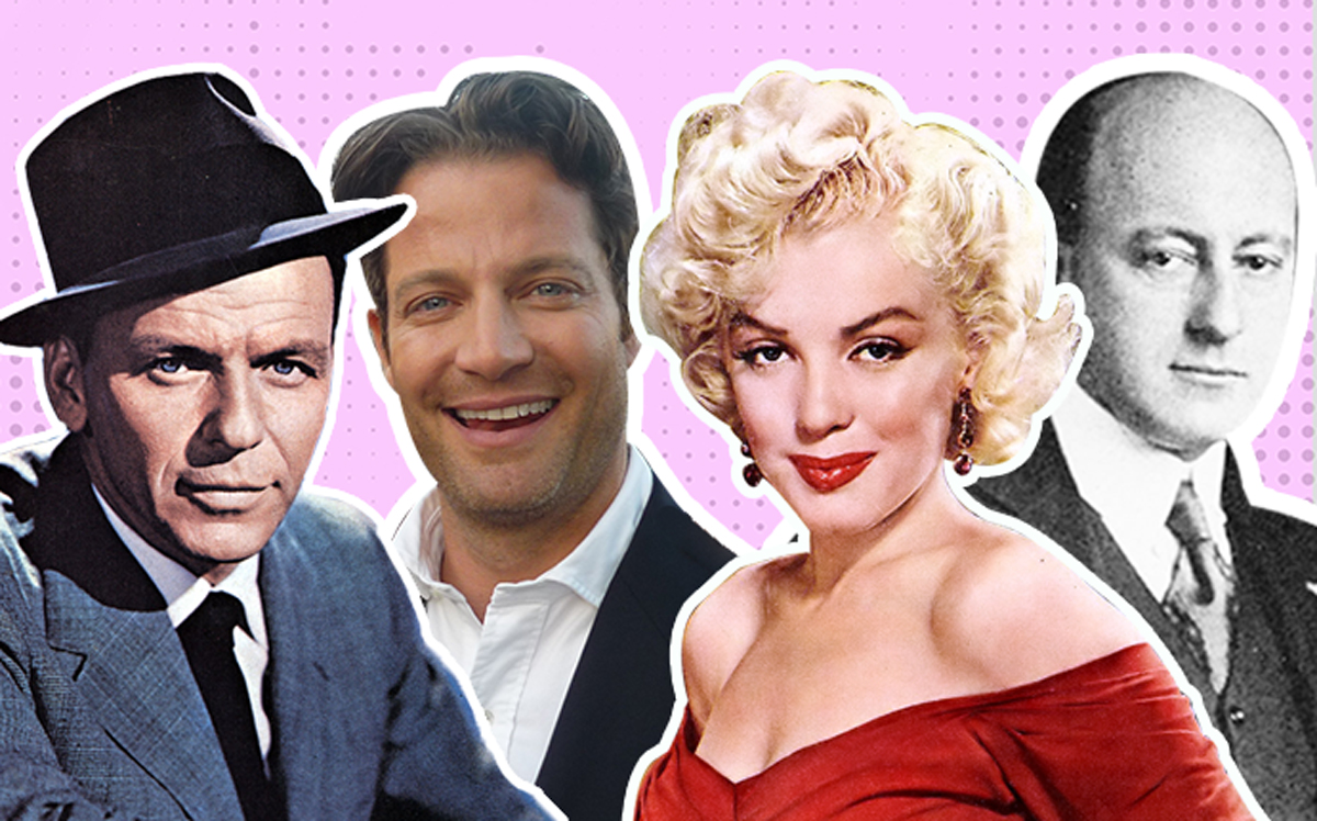 From left: Frank Sinatra, Nate Berkus, Marylin Monroe, and Cecil DeMille (Credit: Wikipedia, Getty Images, and iStock)
