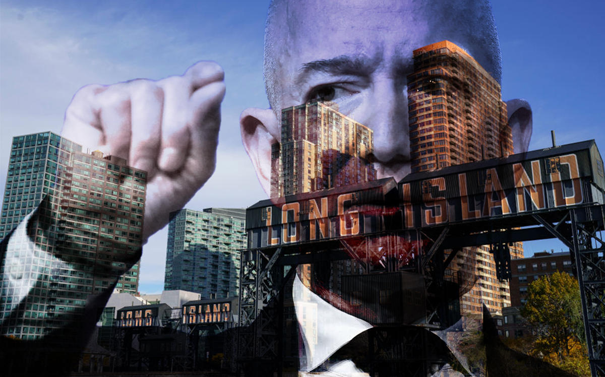Jeff Bezos overlayed with Long Island City (Credit: Getty Images)