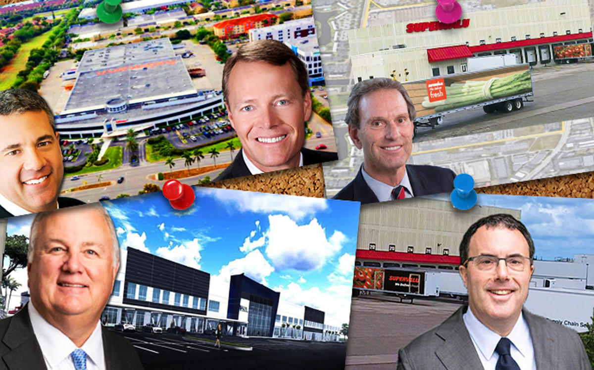 From top left, clockwise: Christian Lee and Chris Riley, Vice Chairmen of CBRE Capital MarketsHellmann and Worldwide Logistics sells Doral HQ, Bob Chapman and SuperValu, SuperValu and Peter Briger of Fortress Investment Group, and Countyline Corporate Park and James B. Connor