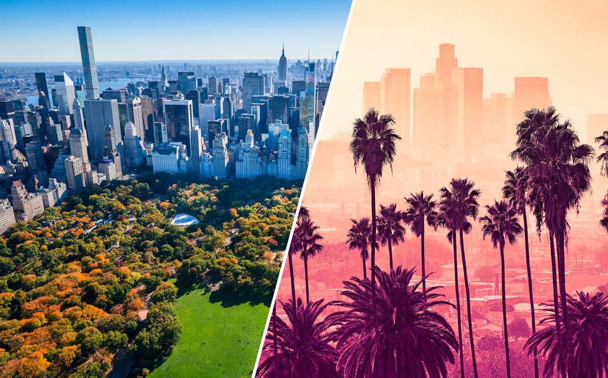 From left: New York City and Los Angeles (Credit: iStock)