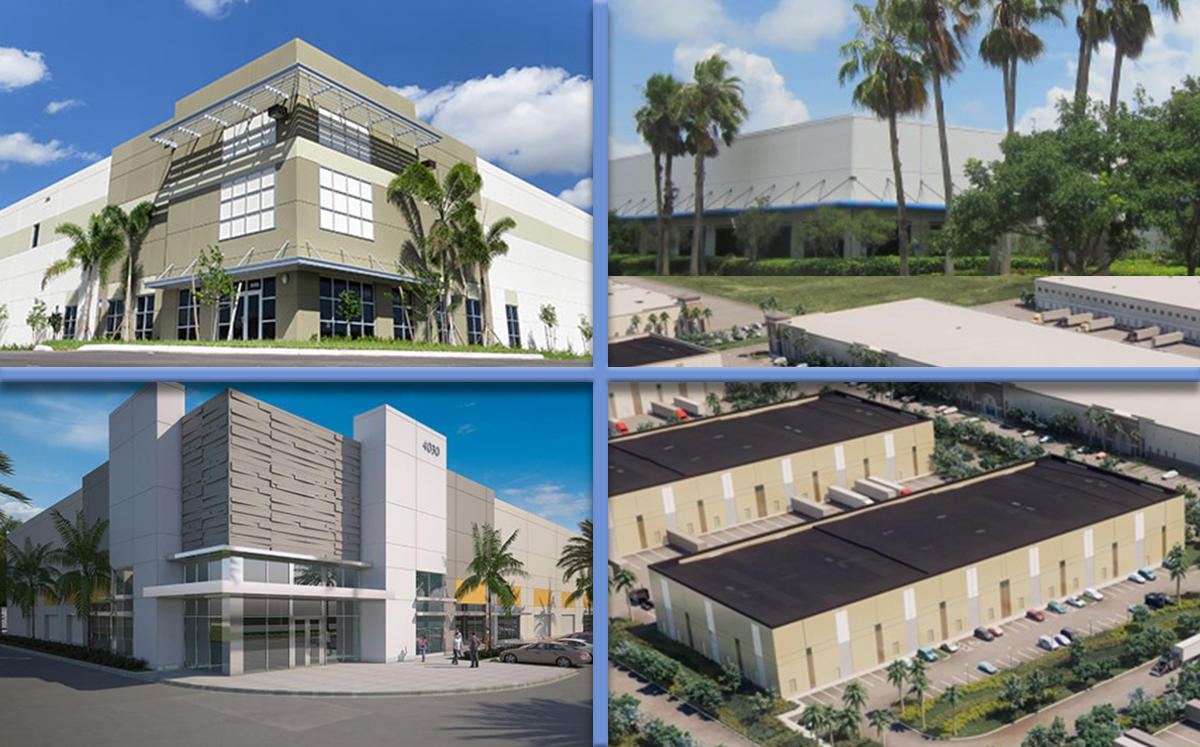 From to left, clockwise: Airport North Logistics Park, Weston Meridian Business Campus, 2965 West Corporate Lakes Boulevard, Coral Springs Commerce Center I and Beacon Lakes