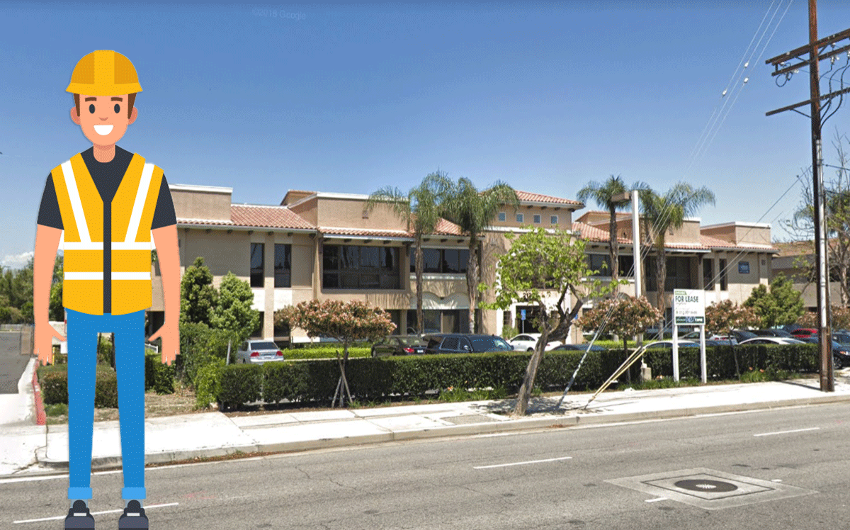 The existing commercial building at 21201 W. Victory Boulevard (Credit: iStock and Google Maps)