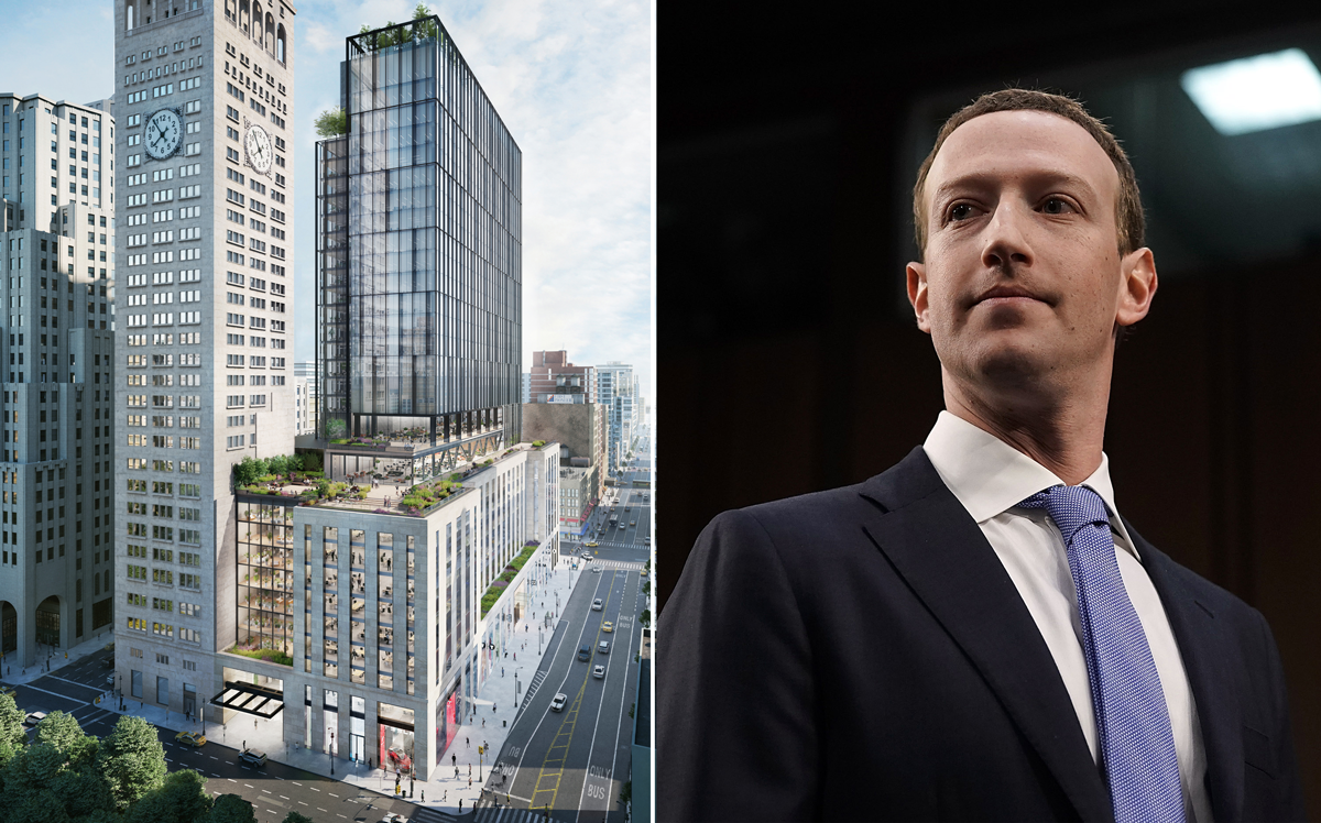 A rendering of One Madison Avenue and Mark Zuckerberg (Credit: KPF and Getty Images)