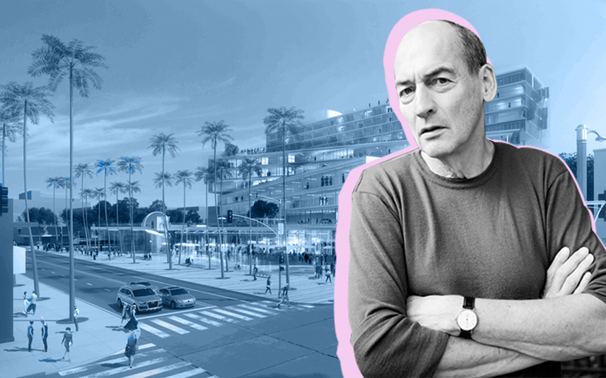 Rem Koolhaas and renderings of OMA's The Plaza at Santa Monica (Credit: OMA)