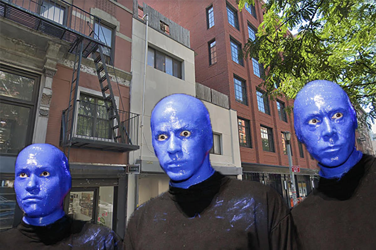 The Blue Man Group and 48 Clinton Street on the Lower East Side (credit: Wikimedia Commons, Google Maps)