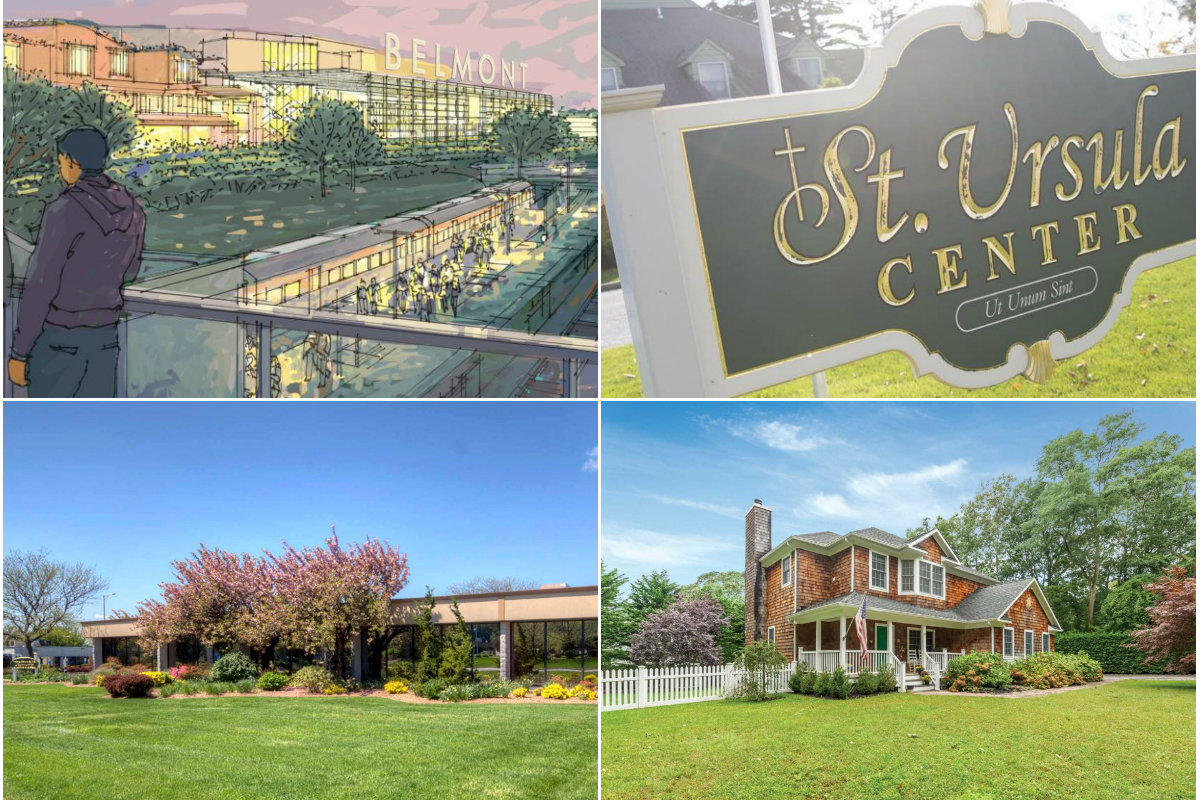 <em>Clockwise from top left: State adopts 700-page environmental impact statement for $1.2 billion Belmont project, library to buy and refurbish convent for $16.85 million, pending Long Island home sales flatten in November and RXR Realty sells a Woodbury office complex for $37.4 million.</em>