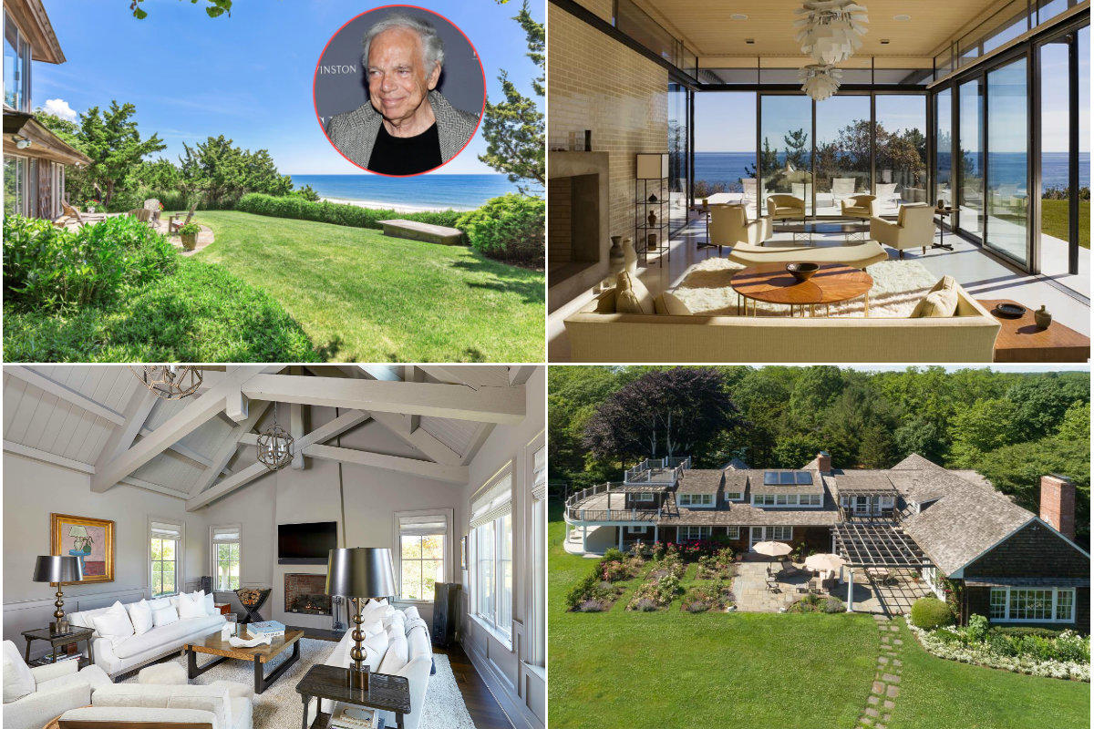 Clockwise from top left: Ralph Lauren adds to Montauk property portfolio with $20 million oceanfront home, an investor's Montauk compound listed for $21 million goes into contract, an Amagansett home sells for $10.5 million after first asking for $18 million and a Wainscott mansion lists for nearly $25 million.