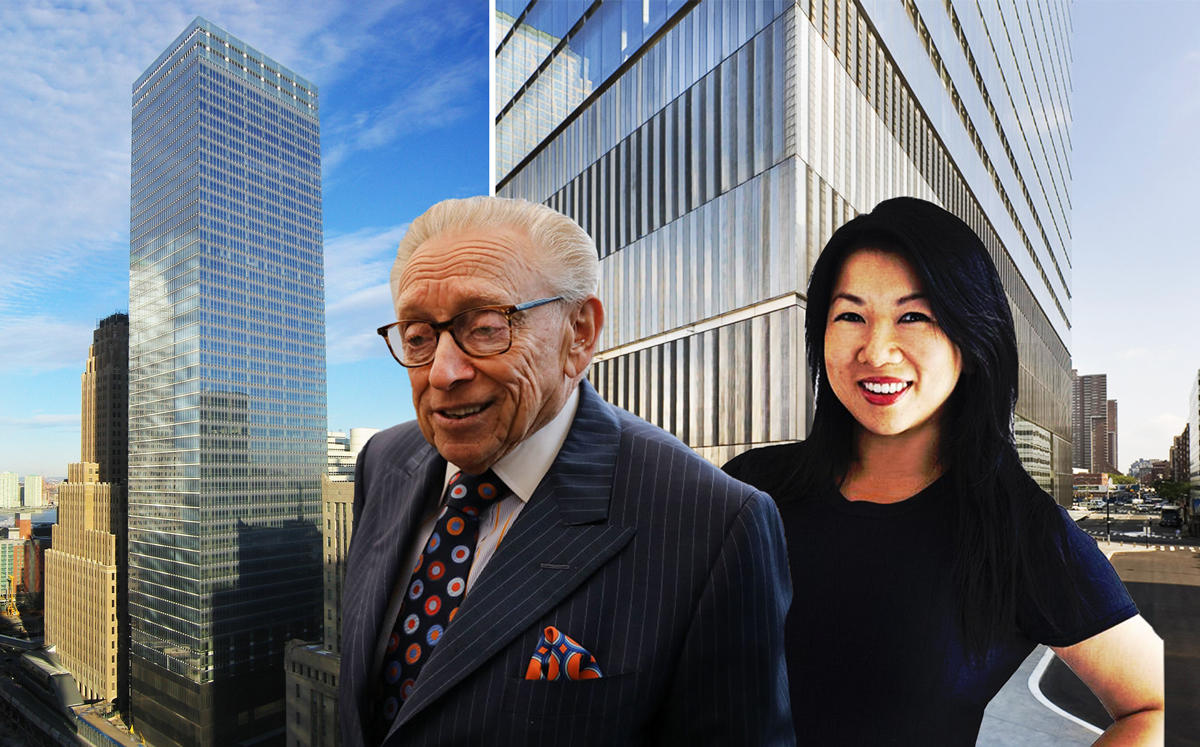 Larry Silverstein and Zola CEO Shan-LynMa with 7 World Trade Center (Credit: Getty Images, Vivid Sydney, and Wikipedia)