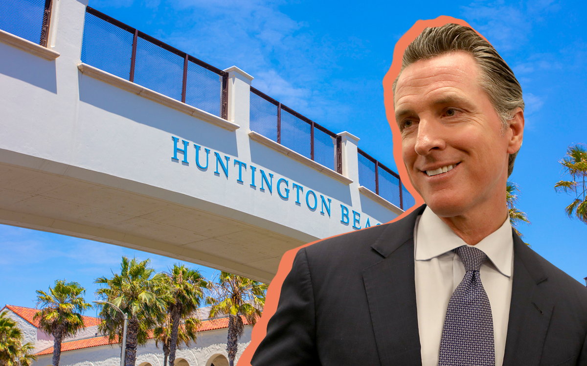 Governor Gavin Newsom and Huntington Beach (Credit: Getty Images and iStock)