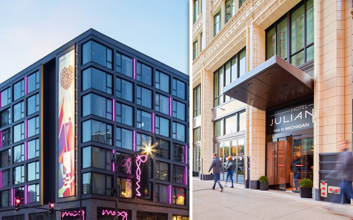 From left: The Moxy Chicago Downtown and Hotel Julian