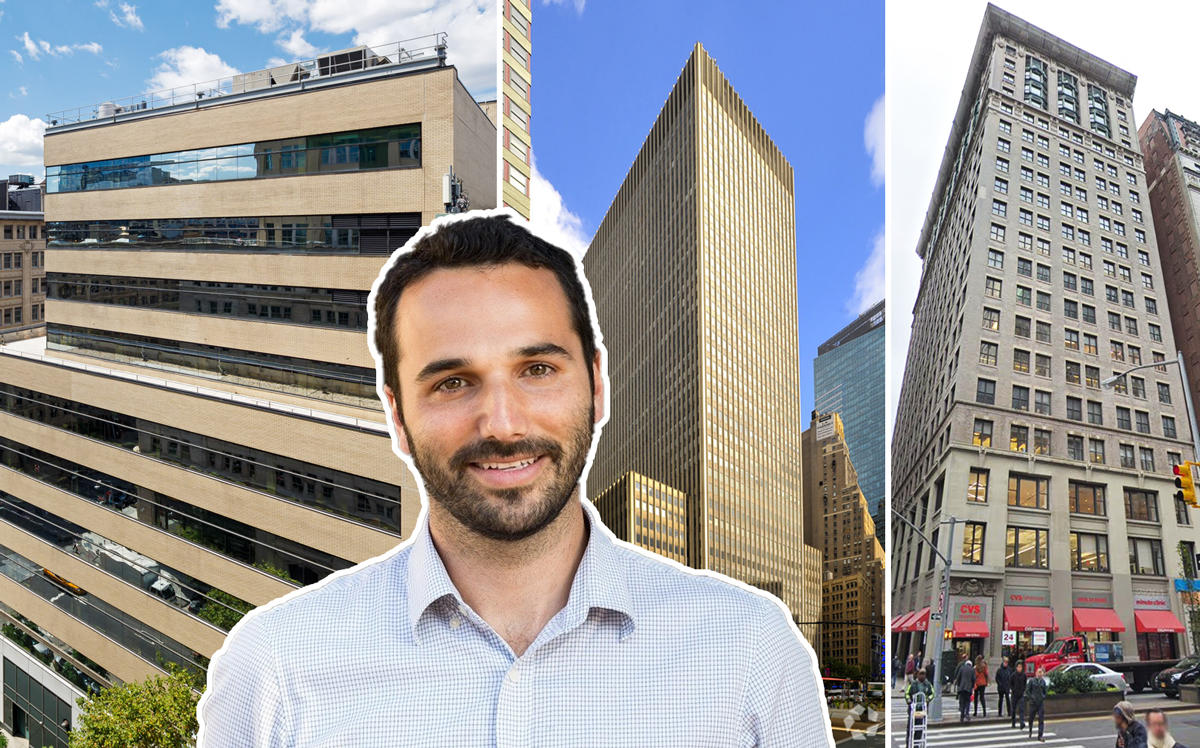 From left: Industrious CEO Jamie Hodari, 325 Hudson Street, 1411 Broadway, and 215 Park Avenue South (Credit: LoopNet and Google Maps)