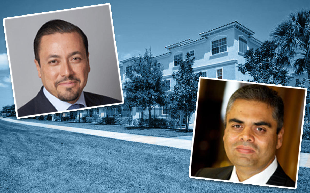 InvestCorp Co-CEO's Hazem Ben-Gacem and Rishi Kapoor, and University View (Credit: InvestCorp and Florida Atlantic University)