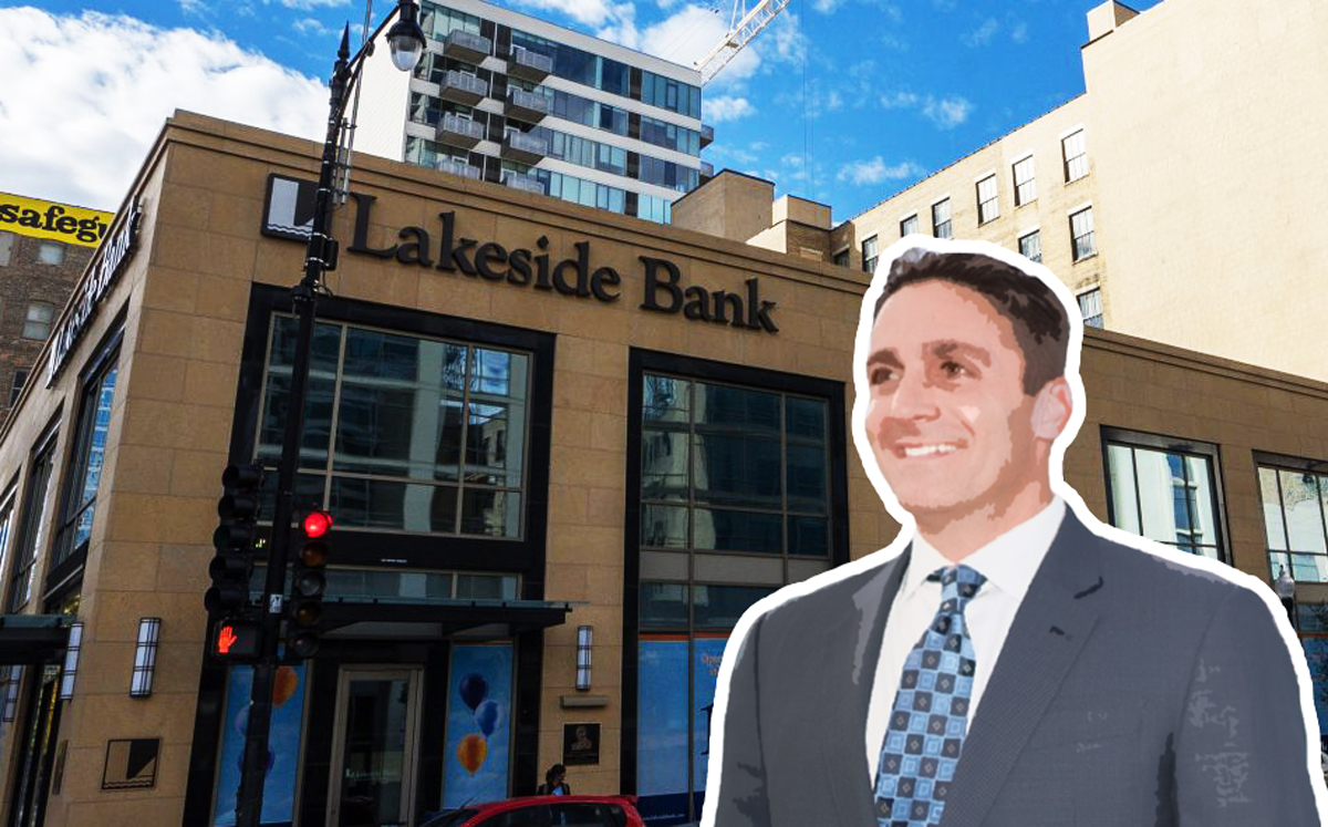 Philip Cacciatore and Lakeside Bank's South Loop location (Credit: Lakeside Bank)