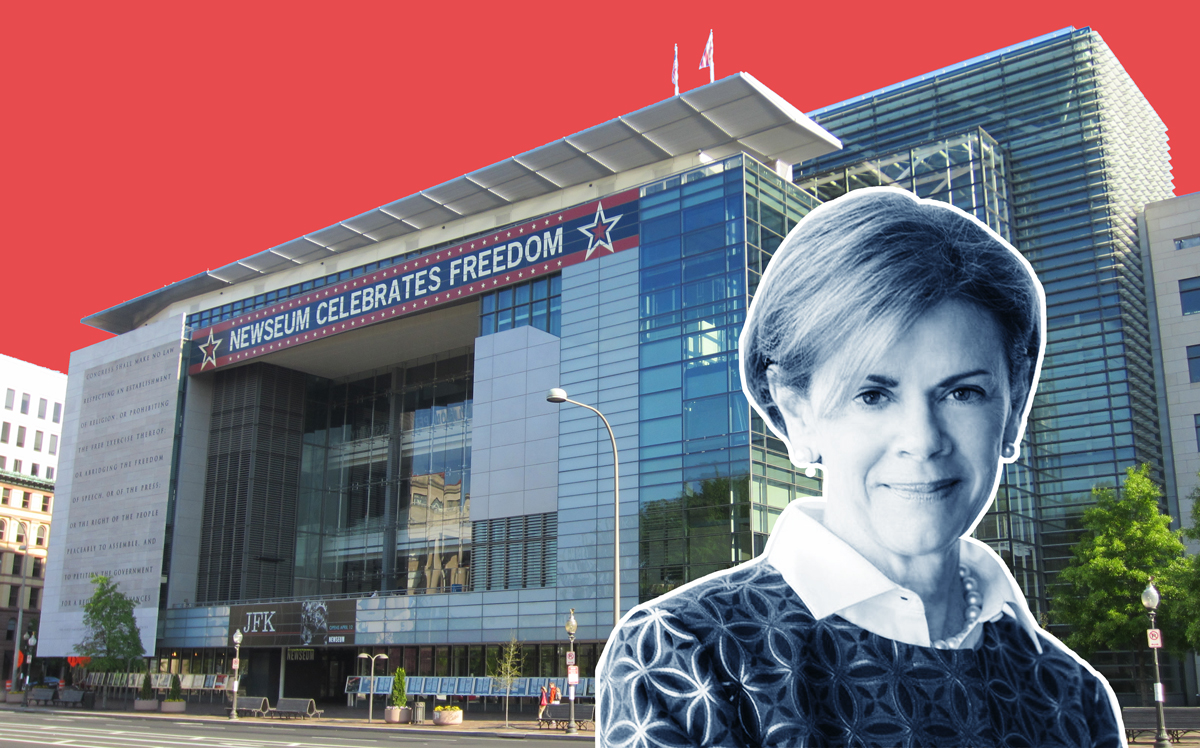 Freedom Forum CEO Jan Neuharth and the Newseum (Credit: Freedom Forum Institute and Wikipedia)