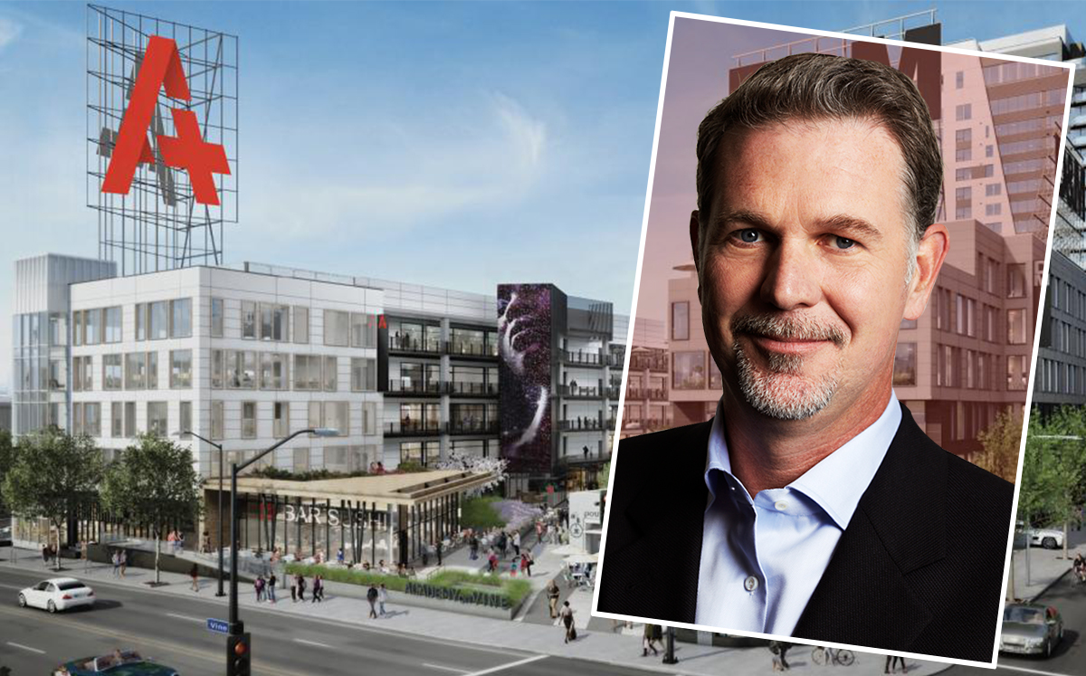 Netflix CEO Reed Hastings and a rendering of the City of Angels (Credit: Netflix and Kilroy)