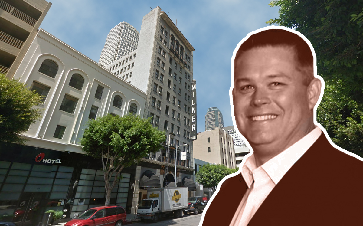 Pacific Hotels CEO Matt Marquis and the soon-to-be Wayfarer Hotel in DTLA (Credit: Google Maps)